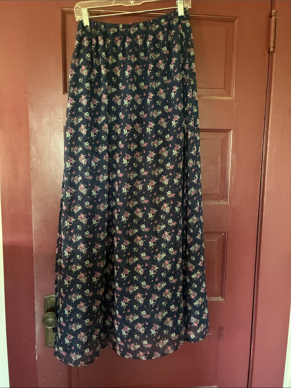 Floral Maxi Skirt - Navy with Pink Floral Print
